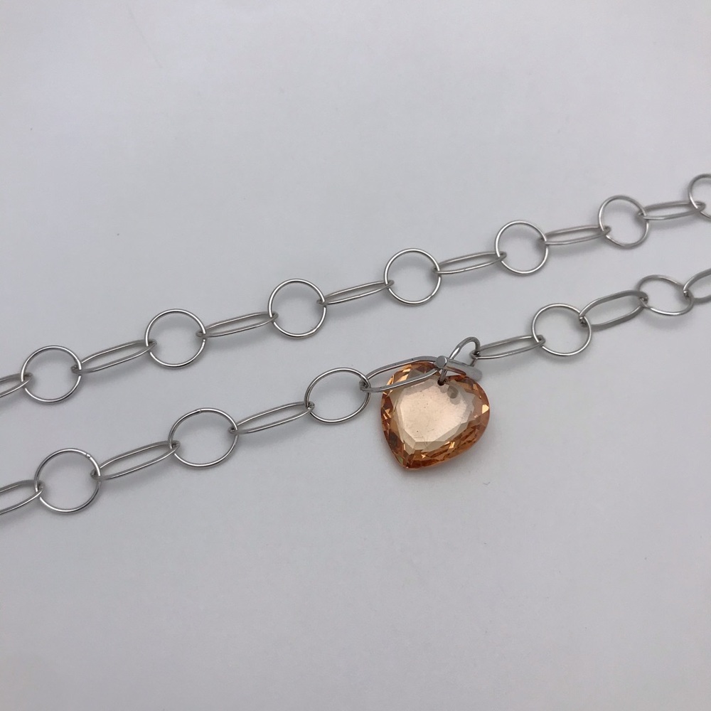 Sterling Silver Crystal Heart Toggle Necklace 18” - image 8